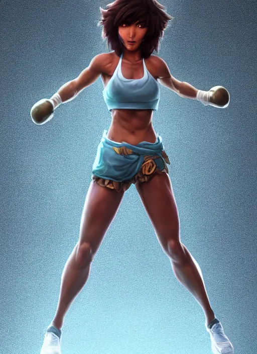 Image similar to fitness taliyah, from league of legends, al natural, exhibant, boxing, in shape, hyper detailed, digital art, trending in artstation, cinematic lighting, studio quality, smooth render, unreal engine 5 rendered, octane rendered, art style by klimt and nixeu and ian sprigger and wlop and krenz cushart