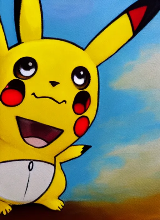 Image similar to a professional oil painting of pokemon pikachu smiling