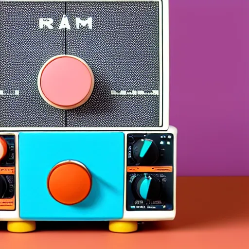 Image similar to colorful 80s Memphis group Style radio by Dieter Rams