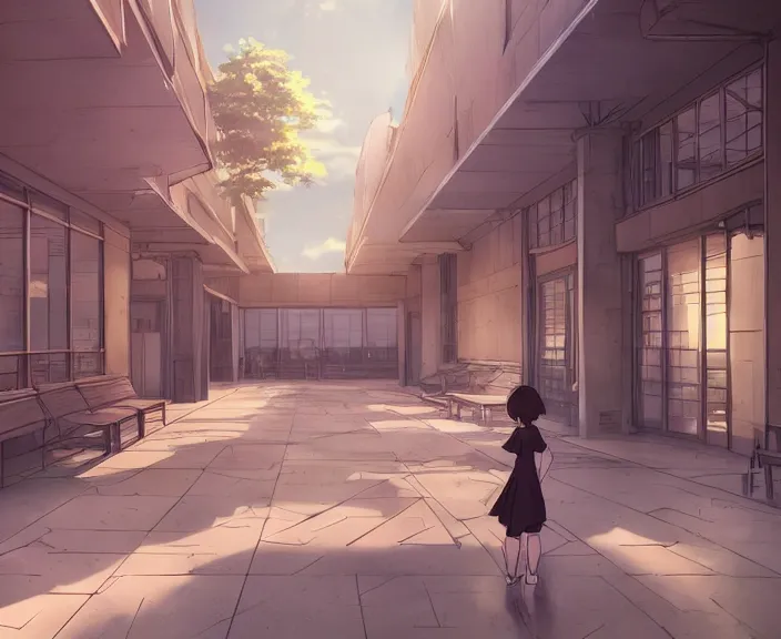 Prompt: a school building peaceful and serene incredible perspective, soft lighting, 4K, Your Name., Beautiful, ultra detailed, anime scenery concept art by Makoto Shinkai