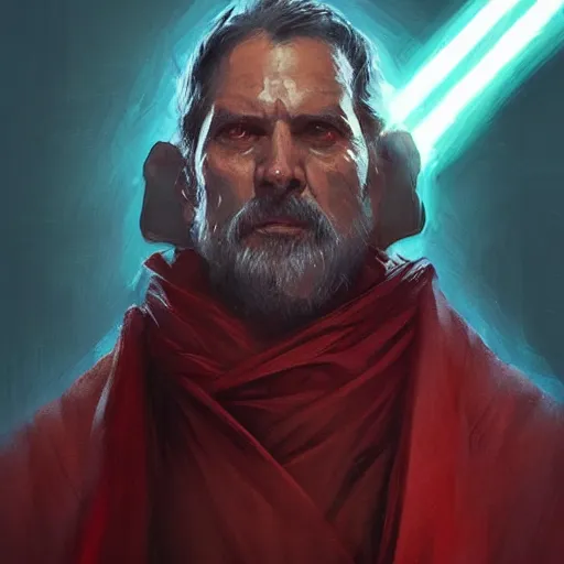 Image similar to portrait of a man by greg rutkowski, royalti jedi knigh, short black hair, star wars expanded universe, he is about 5 0 years old, elegant, prideful, wearing red jedi armor, highly detailed portrait, digital painting, artstation, concept art, smooth, sharp foccus ilustration, artstation hq