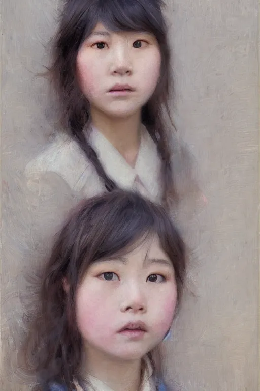 Image similar to japanese schoolgirl by Alyssa Monks, Gaston Bussiere. Bob hairstyle, school uniform, full-shot, urban dystopia, hyper realism, realistic proportions, artstation, concept art, smooth, sharp focus, illustration