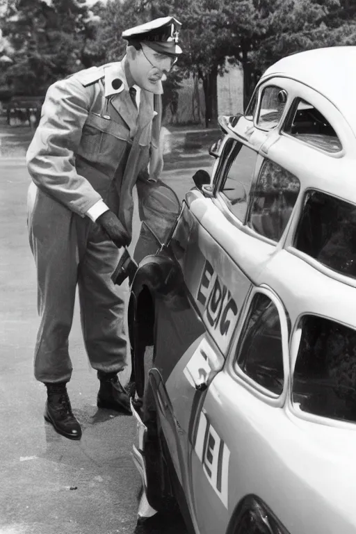 Image similar to a 1 9 5 0 s police officer issuing a ticket on a car