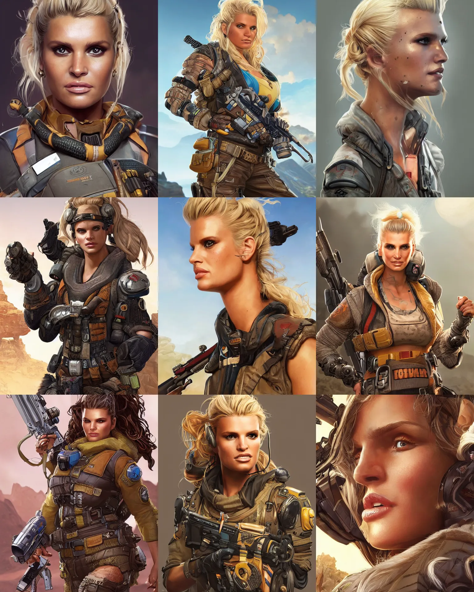 Prompt: Jessica Simpson as an Apex Legends character digital illustration portrait design by, Mark Brooks and Brad Kunkle detailed, gorgeous lighting, wide angle action dynamic portrait