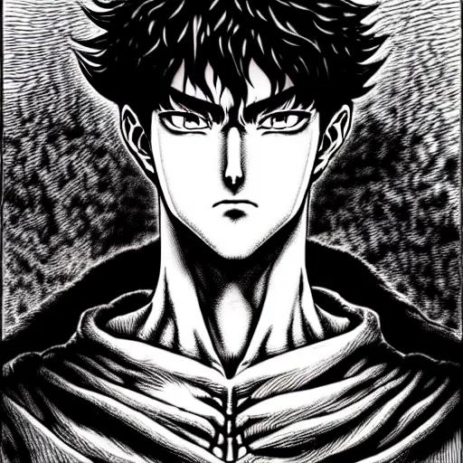 Image similar to a beautiful portrait of man by kentaro miura and gustave dore, berserk style, hyperdetailled manga character