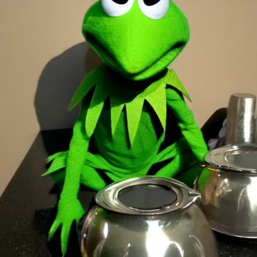 Image similar to kermit the frog made entirely of chrome