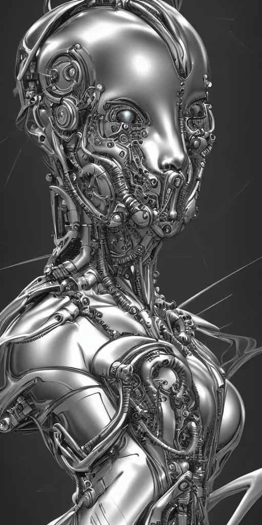 Image similar to portrait of a cyborg woman by Gustave Doré, biomechanical, hyper detailled, trending on artstation