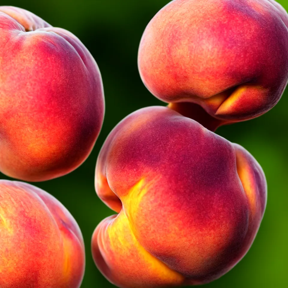 Prompt: A human-like juicy peach, if was made of pale human skin. Close-up. Photorealistic. Bokeh.