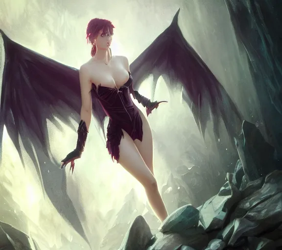 Image similar to morrigan aenslandcasting magic, a charming succubus, strapless dress, fantasy, d & d, by greg rutkowski and raymond swanland, sharp focus, trending on artstation, 8 k realistic digital art, cryengine, symmetric, sharp focus, concept art, frostbite 3 engine