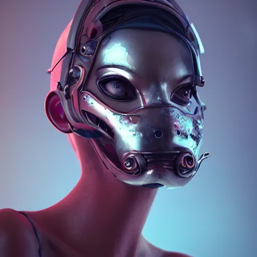 Prompt: sexy beautiful woman head made of mech mask rendered in unreal engine, cyberpunk, darknrave, scifi, painted by beksinski beeple and wlop