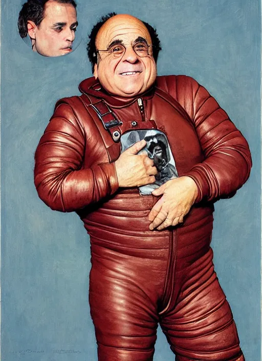 Image similar to upper body portrait of danny devito wearing a leather spacesuit by norman rockwell and mandy jurgens and john singer sargent