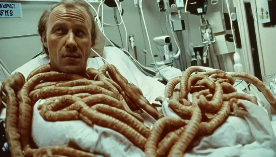 Image similar to 7 0 s movie still of a man made of worms in the hospital, cinestill 8 0 0 t 3 5 mm eastmancolor, heavy grain, high quality, high detail