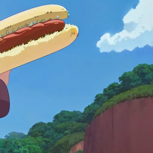 Image similar to a chameleon hiding in a hot dog, Makoto Shinkai, Studio Ghibli