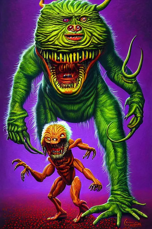 Image similar to a hyperrealistic painting of a epic boss fight against joe biden creature, cinematic horror by chris cunningham, lisa frank, richard corben, highly detailed, vivid color,