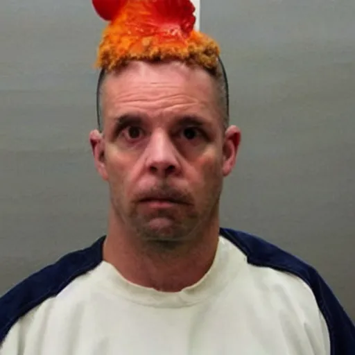 Prompt: inmate wearing chicken head