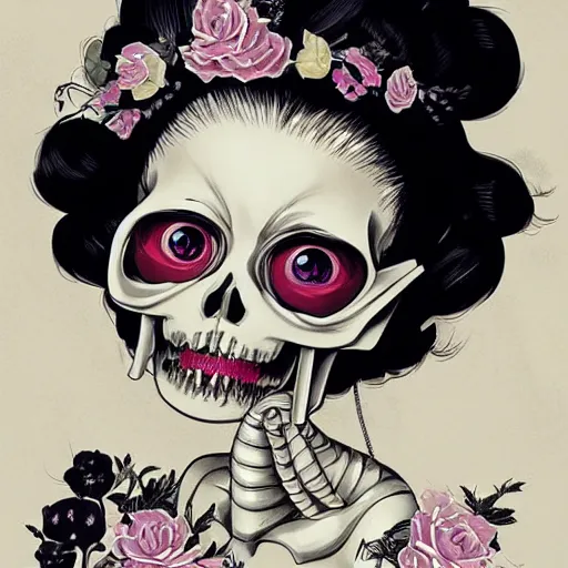 Image similar to anime manga skull portrait young woman skeleton, betty boop, intricate, elegant, highly detailed, digital art, ffffound, art by JC Leyendecker and sachin teng