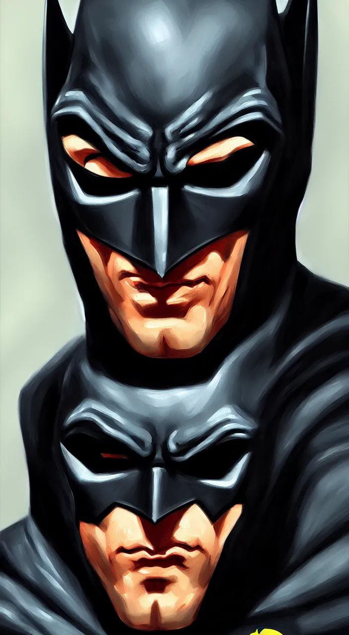 Prompt: a portrait painting of the Batman, trending on artstation