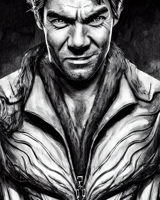 Image similar to an epic dramatic portrait of smirking blonde antony starr as the homelander, manga art, inked, detailed face, smiling like a jerk, epic art, trending on artstation, deviantart, high detail, high definiton, ultra realistic, hyper realistic, photo realistic, 4 k uhd