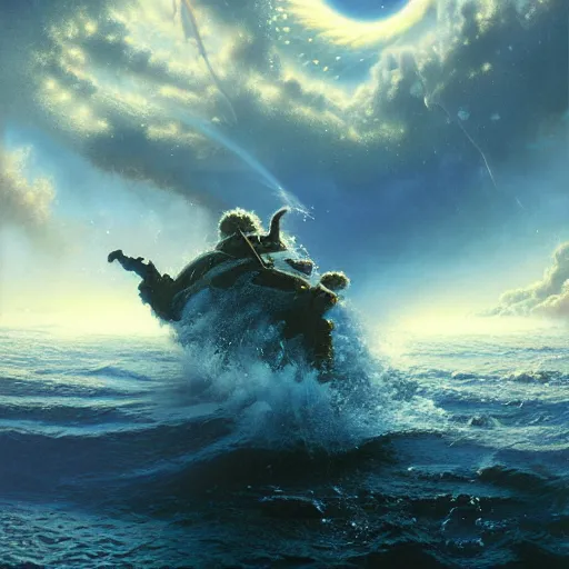 Prompt: a curly - haired persian guy swimming in the latent space by david a hardy, noriyoshi ohrai, gary ruddell, greg rutkowski highly detailed, cinematic composition, trending on artstation