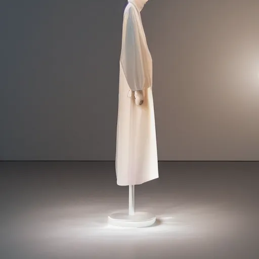 Image similar to an ultra high definition professional studio quality photograph of a transparent iridescent perspex pastel coloured raincoat on white coat hook in an empty white room. dramatic lighting, ray tracing, refraction, shallow d. o. f, colour corrected, golden ratio, three point light. volumetric shadows. god rays.