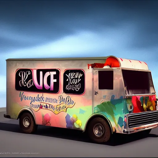 Prompt: digital matte glossy painting ice cream truck, trevor mitchell