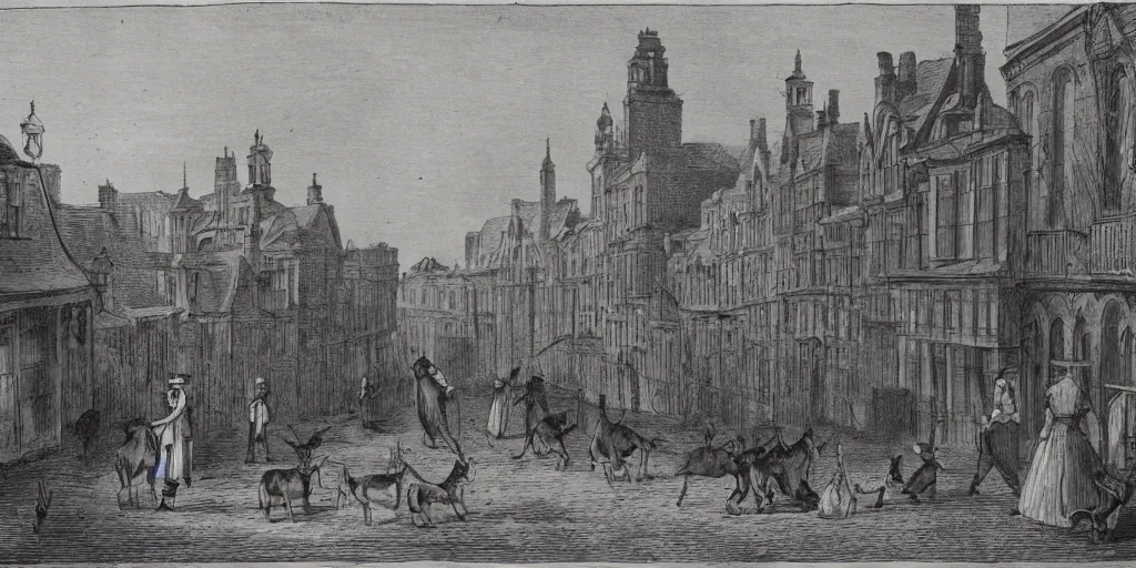 Prompt: 19th century London inhabited by rabbits