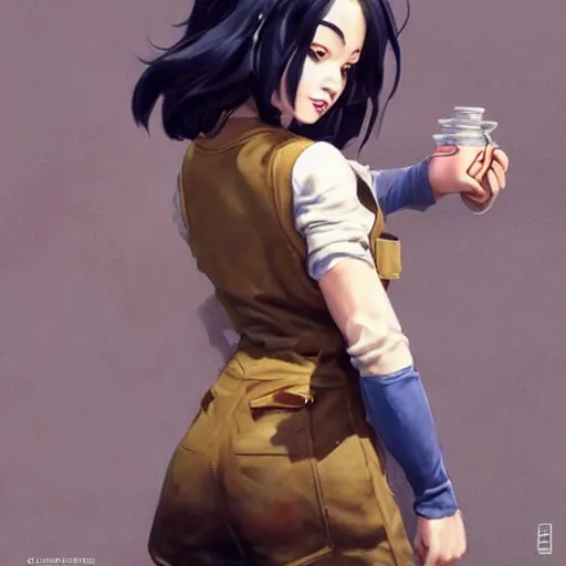 Prompt: cassandra cain wearing overalls!!! cooking in a kitchen!, beautiful face!!!!, cg animation, lifelike, animated, realistic, by artgerm, greg rutkowski, 3 d