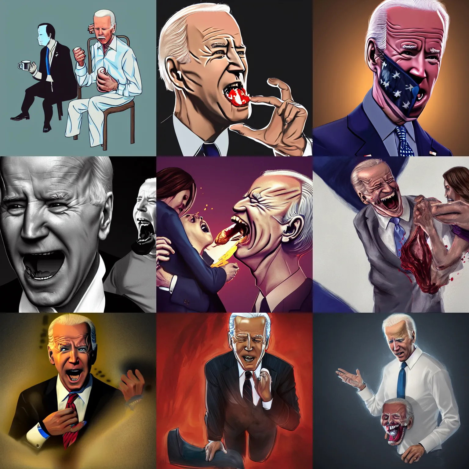 Prompt: joe biden swallowing a victim whole, artstation, horror