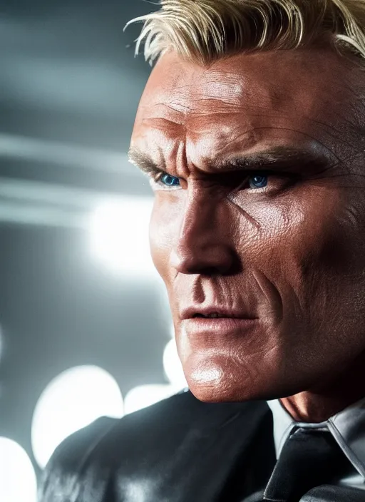 Image similar to film still of Dolph Lundgren as Bruce Wayne in The Batman 2022, 4k