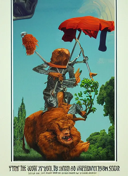 Image similar to funny poster artwork by Michael Whelan, clean