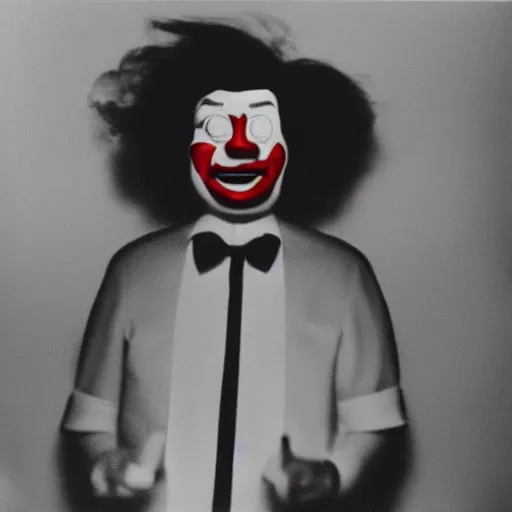 Image similar to amazing picture of ronald mcdonald taken on a pinhole camera makes him look completely terrifying