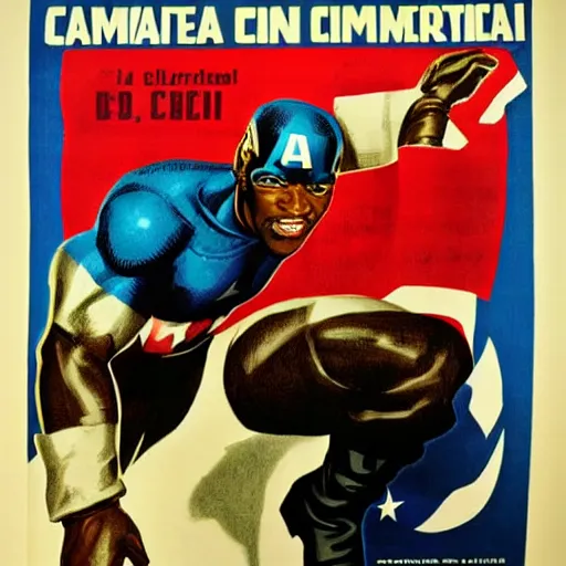 Image similar to black captain america. wwii american propaganda poster by james gurney