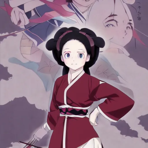 Image similar to beautiful full body image of nezuko kamado from demon slayer / kimetsu no yaiba, high details, high resolution, | | very very anime!!!, fine - face, audrey plaza, realistic shaded perfect face, fine details. anime. realistic shaded lighting poster by magali villeneuve