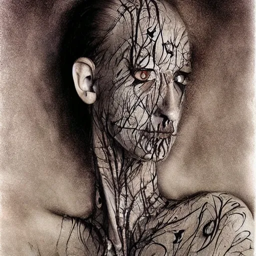 Image similar to stylized bodypaint by stephen gammell, photography. very detailed human form.