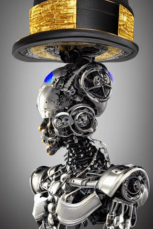 Prompt: a portrait of a extremely intricately detailed beautiful robot wearing on its head a highly detailed perfect render black graduation hat, realism. concept art. unreal engine 5, f / 1. 8, v - ray, ultra hd, 8 k, graduation photo, atmospheric beautiful background and beautiful lighting. hyper realism.