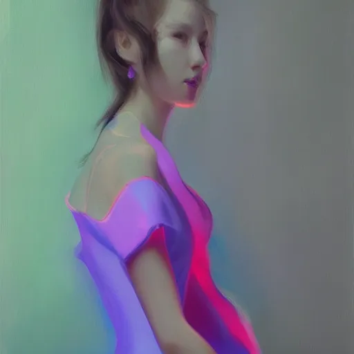 Image similar to yanjun cheng portrait of a beautiful princes, neon dress