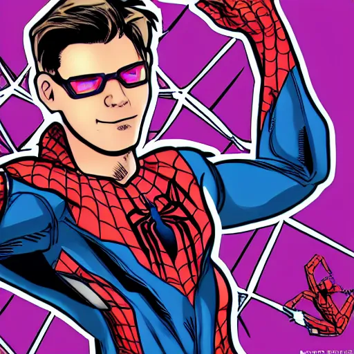 Prompt: peter parker with spider - man hoodie as a cryptocurrency trader in marvel art style
