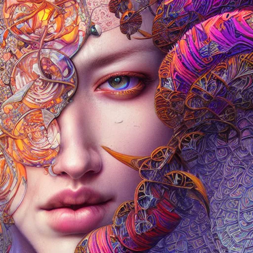 Prompt: hyper detailed masterpiece, floral pattern, jean giraud, digital art painting, lightwave punk aesthetic, psychedelic, artgerm, donato giancola, tom bagshaw