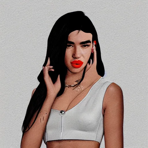 Prompt: caricature of dua lipa, professional, digital art, silly, straight hair