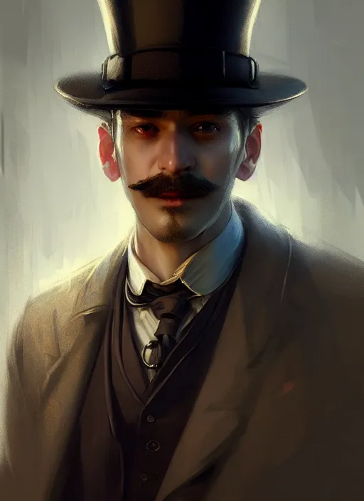 Image similar to character concept art of a victorian detective, key visual, realistic shaded perfect face, fine details, dystopian environment, by stanley artgerm lau, wlop, rossdraws, james jean, andrei riabovitchev, marc simonetti, and sakimichan, trending on artstation