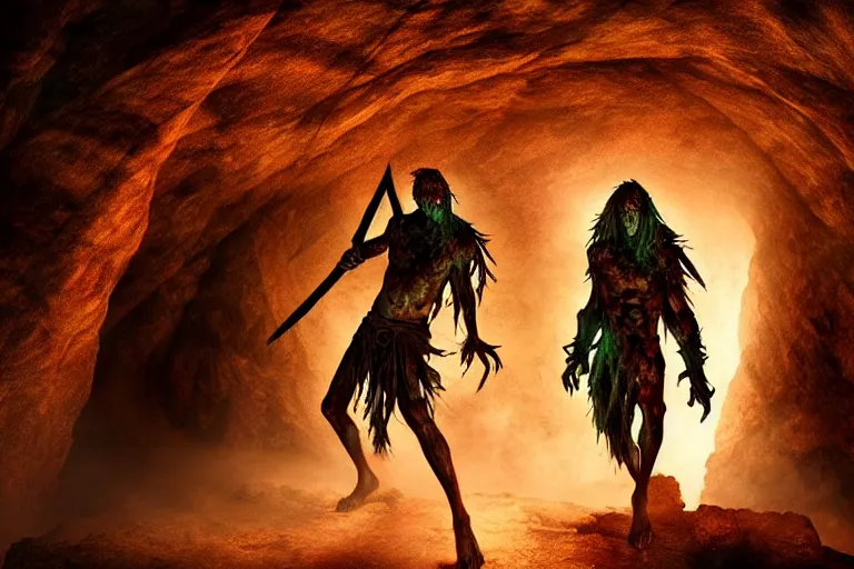 Image similar to vfx film, soul reaver executing zombies, devouring magic souls, in epic ancient sacred cave temple, flat color profile low - key lighting award winning photography arri alexa cinematography, hyper real photorealistic cinematic beautiful, atmospheric cool colorgrade