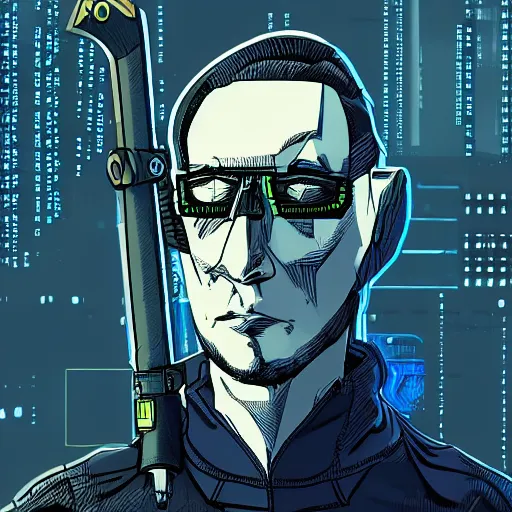 Image similar to cyberpunk william the silent as the leader of a futuristic communist society, cybernetics, sharp lines, digital, artstation, colored in