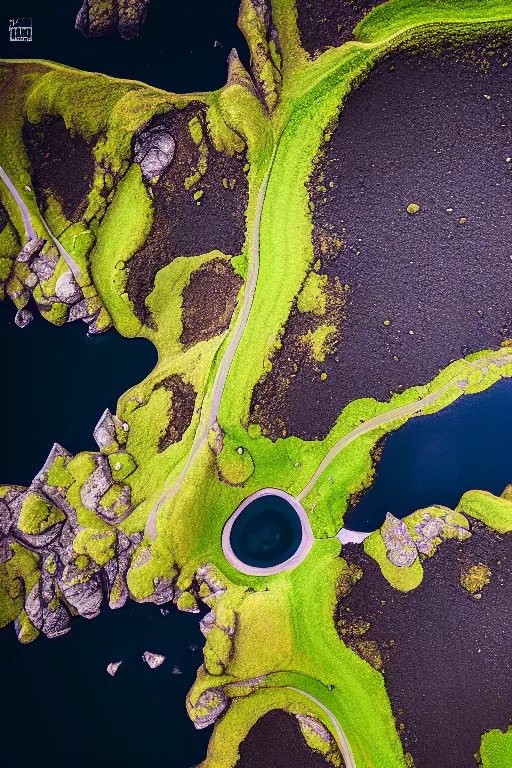 Prompt: a stunning landscape top down aerial photo of iceland, featured on behance