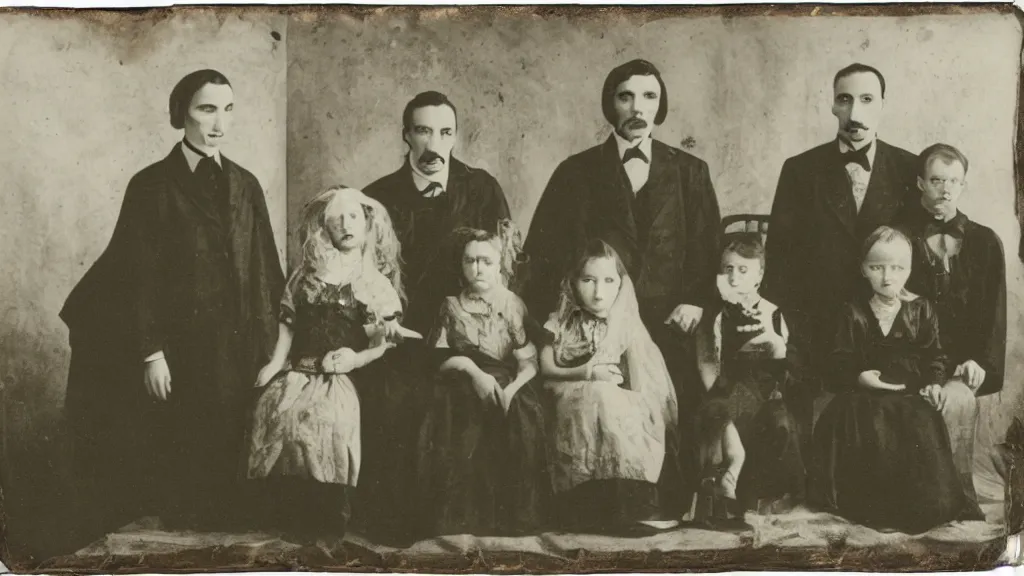 Prompt: calotype sample photo of dracula's family