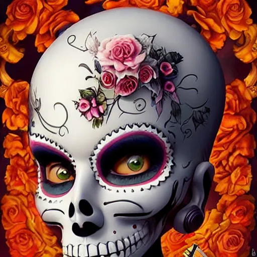 Image similar to Lofi dio de los muertos portrait Pixar style by Joe Fenton and Stanley Artgerm and Tom Bagshaw and Tim Burton