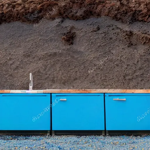 Image similar to blue refrigerator on beach with green sand