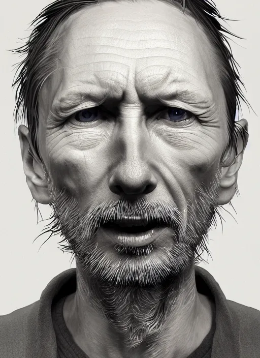 Prompt: mature aged thom yorke, evangelion, au naturel, hyper detailed, digital art, trending on artstation, cinematic lighting, studio quality, smooth render, unreal engine 5 rendered, octane rendered, art style by klimt and nixeu and ian sprigger and wlop and krenz cushart