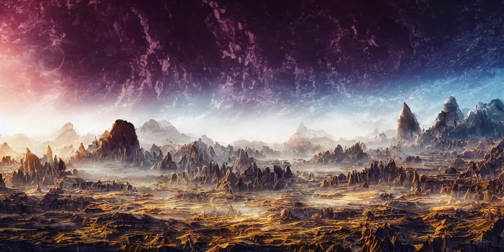 Image similar to amazing landscape photo of an alien city on a unknown planet