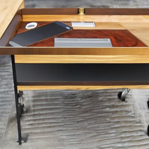 Image similar to a modern concept of a computer table made of wood and metal