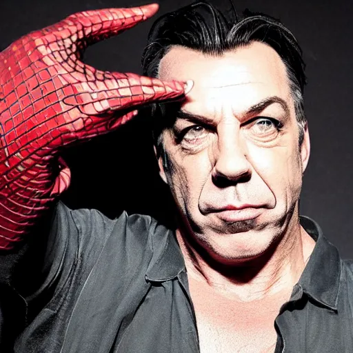 Image similar to till lindemann as spider man